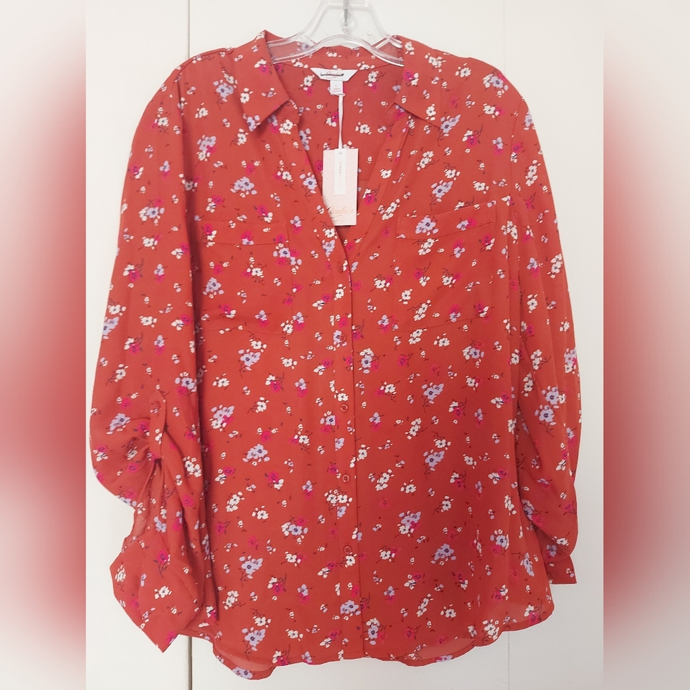 Candie's Plus Roll Tab Button Down Shirt NWT Size L
